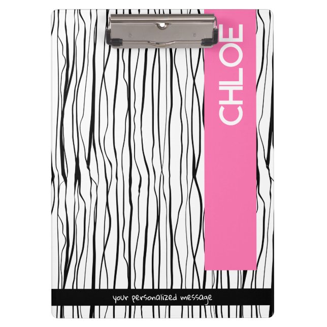 Personalized Name Pink & Black Modern  Clipboard (Front)