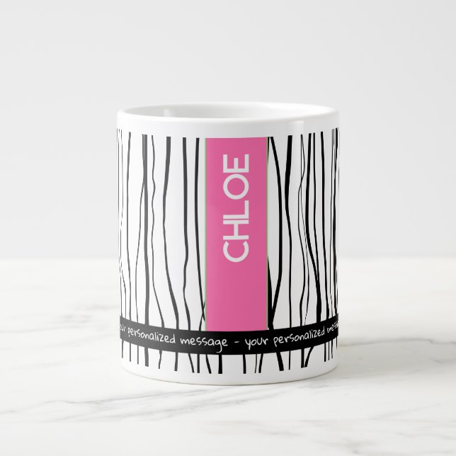 Personalized Name Pink & Black Modern    Giant Coffee Mug (Front)