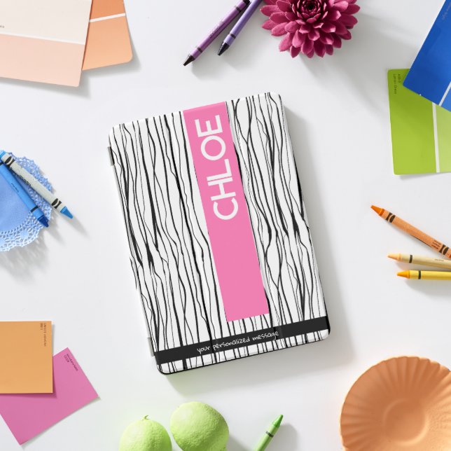 Personalized Name Pink & Black Modern  iPad Pro Cover (Desk)
