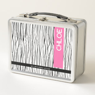 Personalized Name Pink & Black Modern  Metal Lunch Box