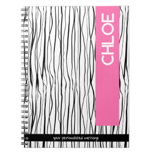 Personalized Name Pink & Black Modern Notebook