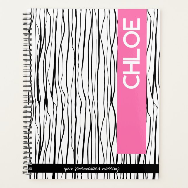 Personalized Name Pink & Black Modern  Planner (Front)