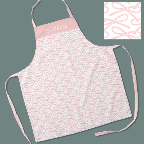 Personalized Name Pink Bow All_Over Print Apron