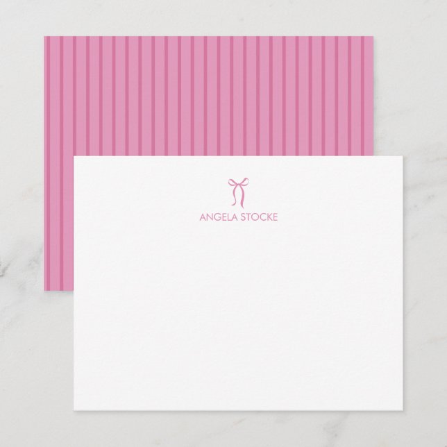 Personalized Name Pink Bow Note Card (Front/Back)