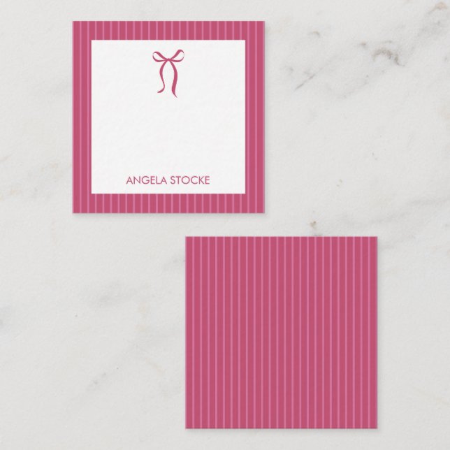 Personalized Name Pink Bow Note Card (Front/Back)