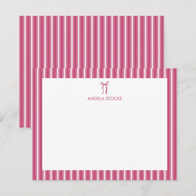 Personalized Name Pink Bow Note Card (Front/Back)
