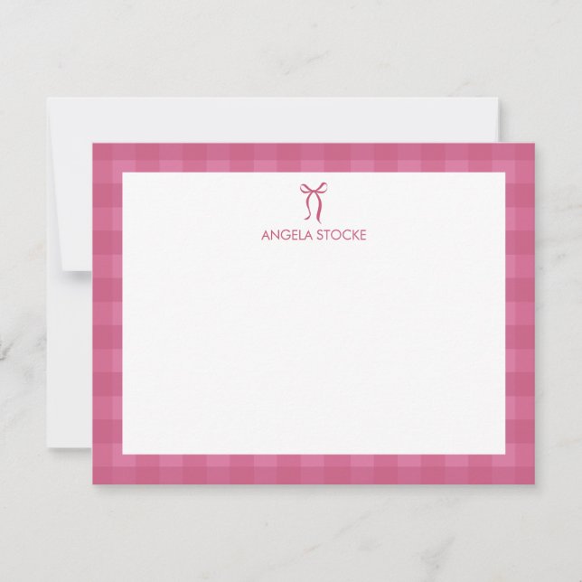 Personalized Name Pink Bow Note Card (Front)