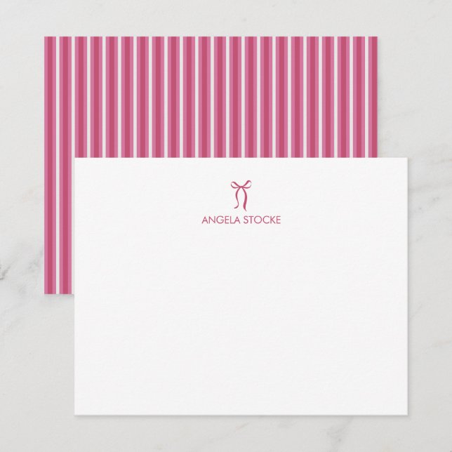 Personalized Name Pink Bow Note Card (Front/Back)