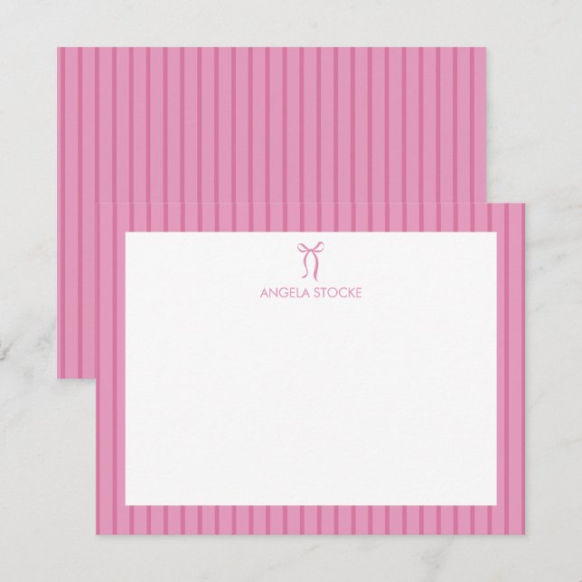 Personalized Name Pink Bow Note Card (Front/Back)