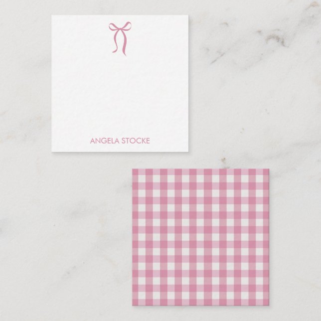 Personalized Name Pink Bow Note Card (Front/Back)