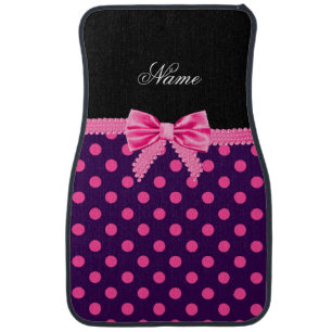 Personalized name pink bow purple pink dots car mat