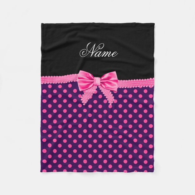 Personalized name pink bow purple pink dots fleece blanket (Front)