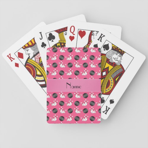Personalized name pink bowling pattern poker cards