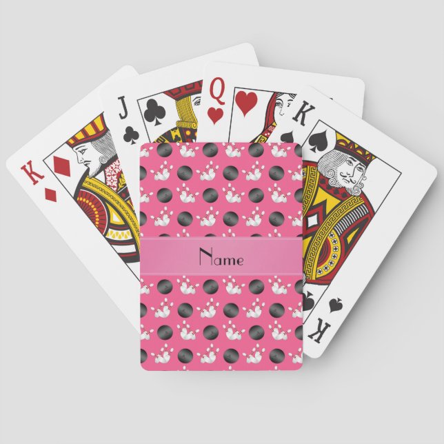Personalized name pink bowling pattern poker cards (Back)
