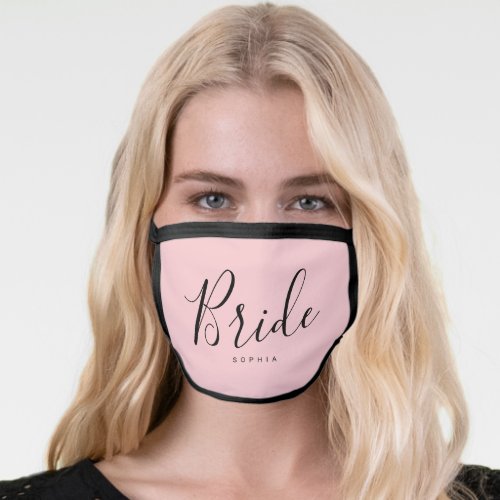 Personalized name pink bride face mask