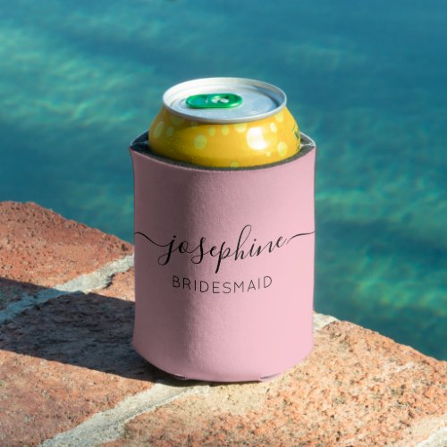 Personalized Name Pink Bridesmaid  Can Cooler