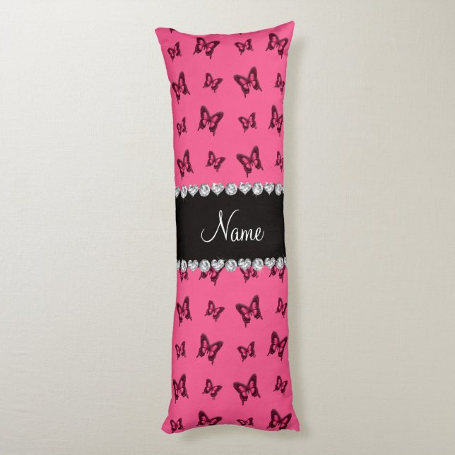 Personalized name pink butterfly pattern body pillow (Back (Vertical))