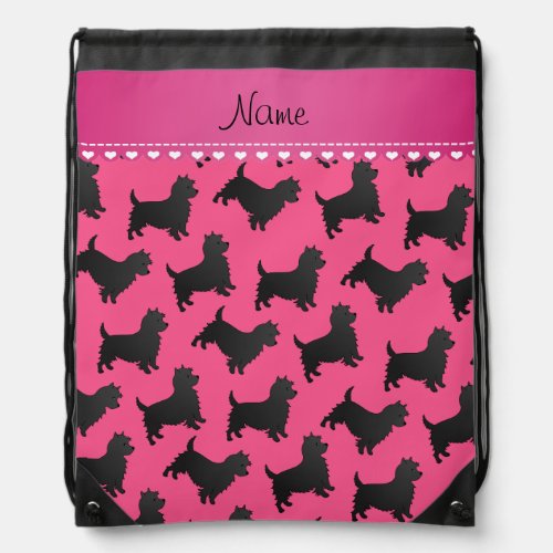Personalized name pink cairn terrier dogs drawstring bag