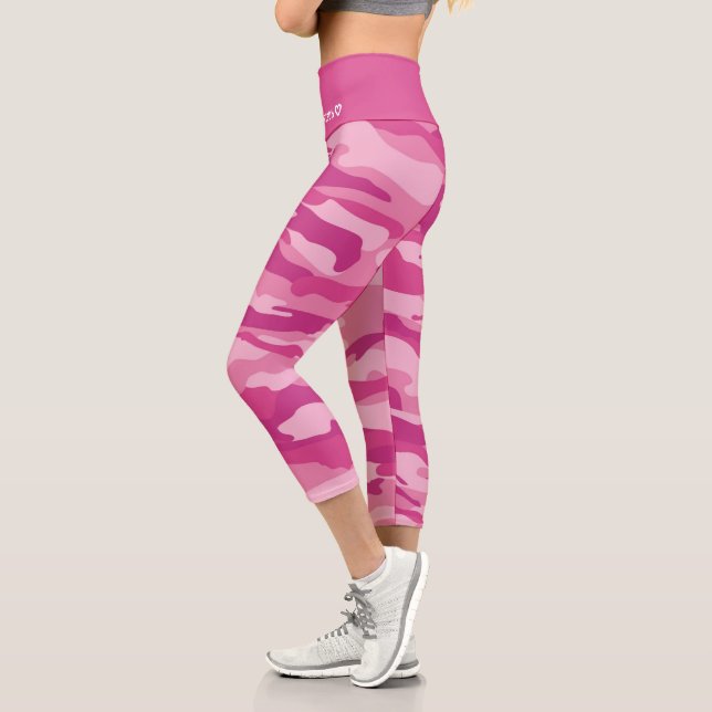 Personalized Name Pink Camouflage Pattern Capri Leggings (Left)