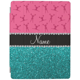 Personalized name pink cheerleader aqua glitter iPad smart cover
