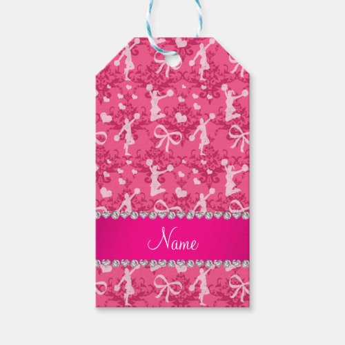 Personalized name pink cheerleading damask gift tags