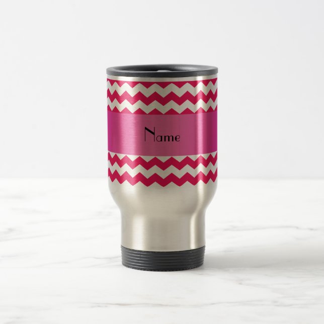 Personalized name pink chevrons travel mug (Center)