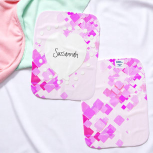 Personalized Name Pink Chips Heart Baby Burp Cloth