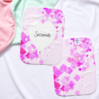 Personalized Name Pink Chips Heart  Baby Burp Cloth