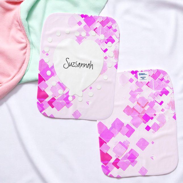 Personalized Name Pink Chips Heart  Baby Burp Cloth (Front and back personalized baby burp cloth)