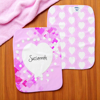 Personalized Name Pink Chips Heart  Baby Burp Cloth