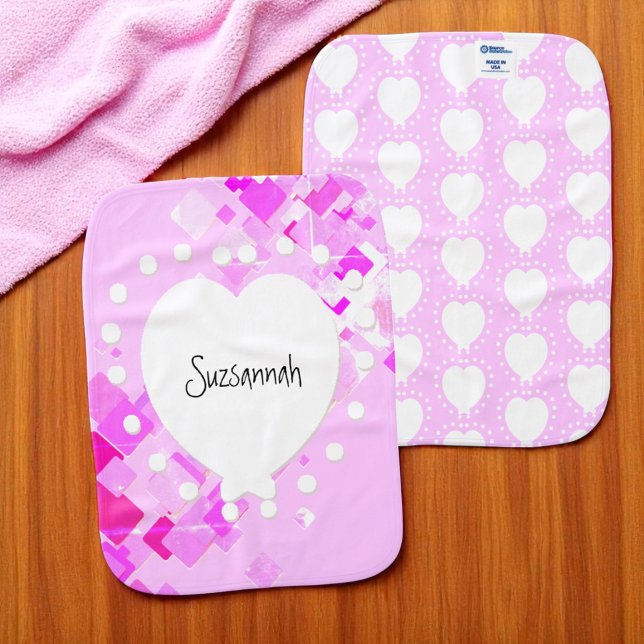 Personalized Name Pink Chips Heart  Baby Burp Cloth (Personalized burp cloth front and back)