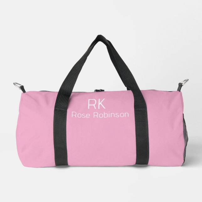 Personalized Name Pink Colour Stylish Minimal Gym Duffle Bag (Front)
