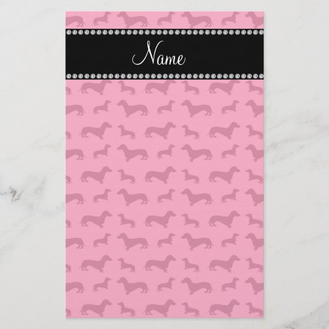 Personalized name pink dachshunds stationery (Front)