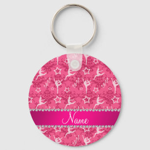 Personalized name pink damask gymnastics keychain