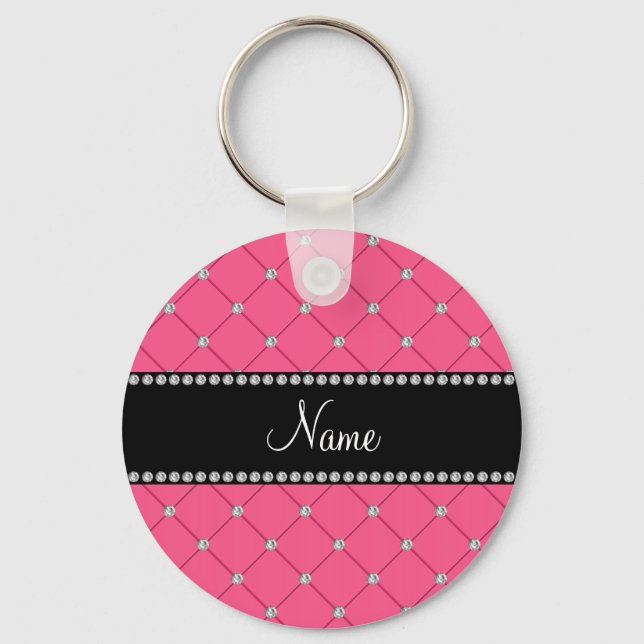 Personalized name Pink diamonds Keychain (Front)
