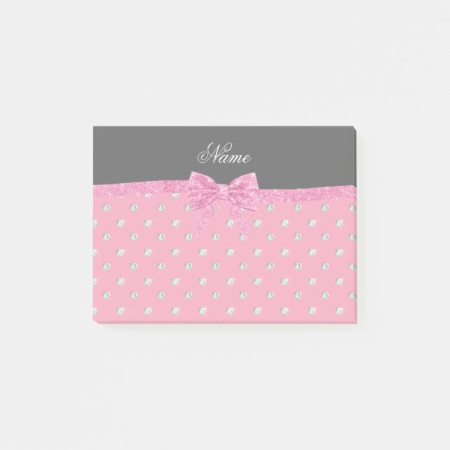 Personalized name pink diamonds pink bow post-it notes (Front)
