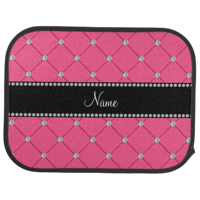 Personalized name pink diamonds tuft car floor mat (Rear)
