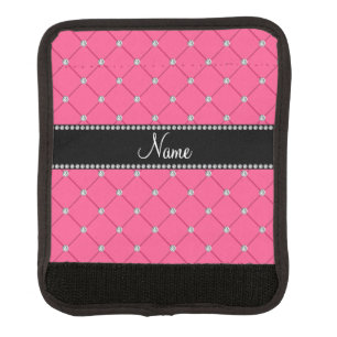 Personalized name pink diamonds tuft luggage handle wrap