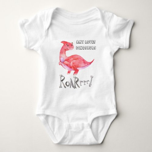 Personalized Name Pink Dinosaur Raptor Jurassic Baby Bodysuit