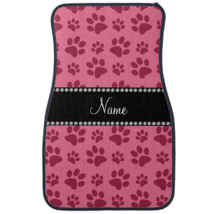 Personalized name pink dog paw prints car mat