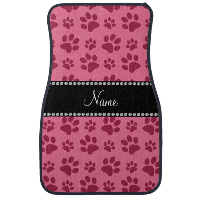 Personalized name pink dog paw prints car mat (Front)