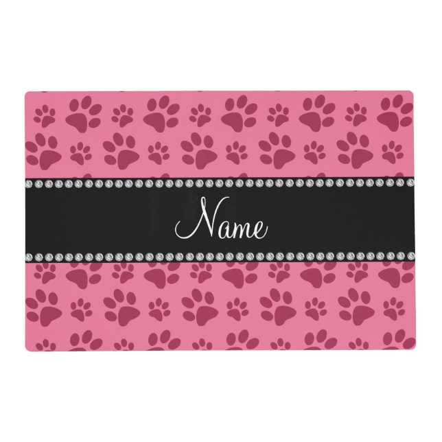 Personalized name pink dog paw prints placemat (Front)