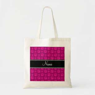 Dog Paw Bags Zazzle Personalized Name Pink Dog Paw Prints Tote Bag