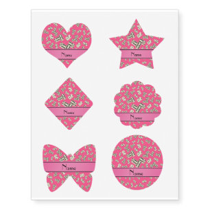 Personalized name pink dominos temporary tattoos