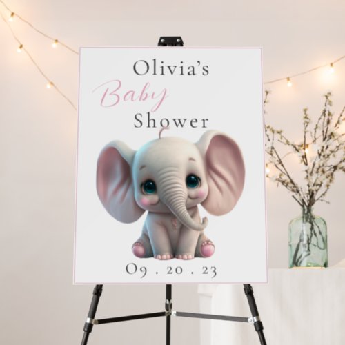 Personalized Name Pink Elephant Baby Shower Foam Board