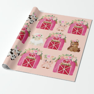 Personalized Name Pink Farm/ Floral Barn Gift Wrap