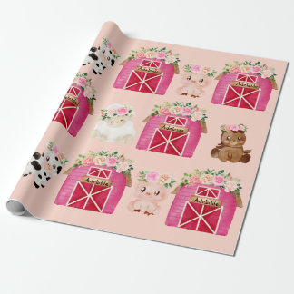 Personalized Name Pink Farm/ Floral Barn Gift Wrap