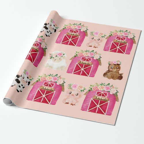 Personalized Name Pink Farm Floral Barn Gift Wrap