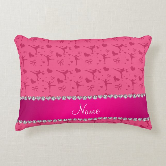 Personalized name pink figure skating decorative pillow (Front)