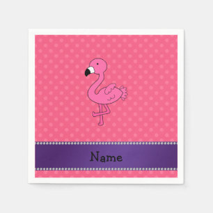 Personalized name pink flamingo pink polka dots paper napkins